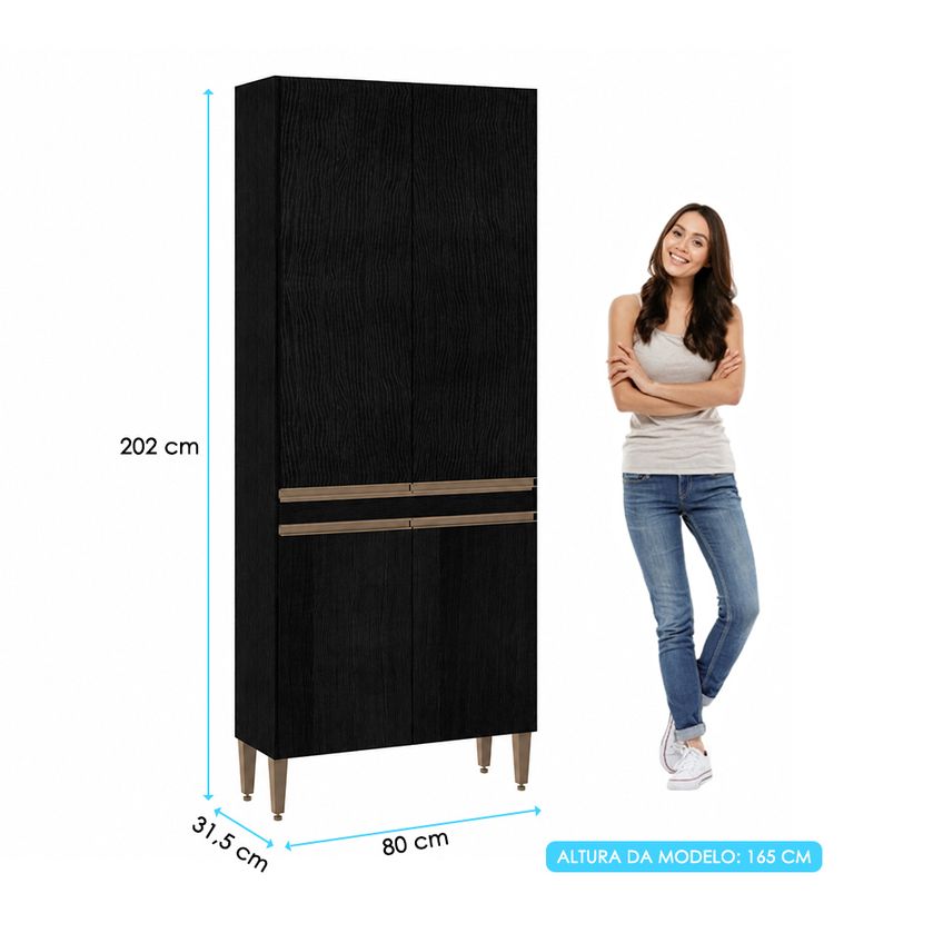 Armário De Lavanderia 4 Portas Menu Móveis Preto - imagem 3