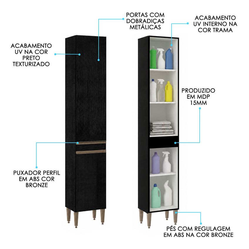 Armário De Lavanderia 2 Portas Menu Móveis Preto - imagem 5