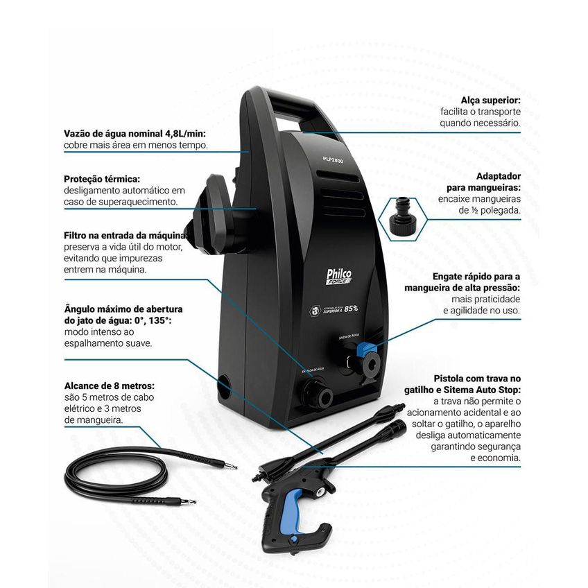 Lavadora De Alta Pressão PLP2800 1600W 220V Philco Force - imagem 3
