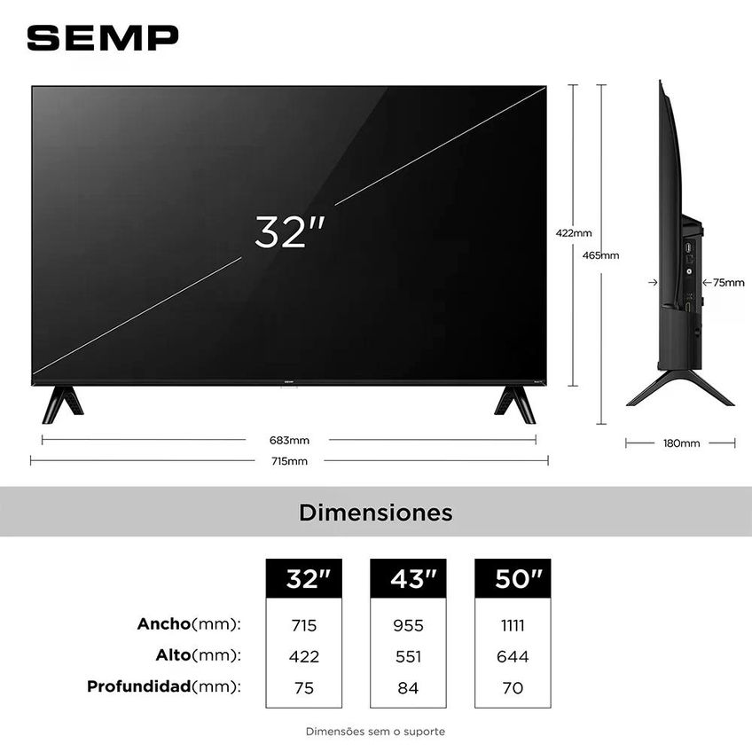 Smart TV Semp 32 Polegadas 32S42R LED Full HD S42R Roku TV Wifi Dolby Audio Brilho 220 Nits 32S42R - imagem 3