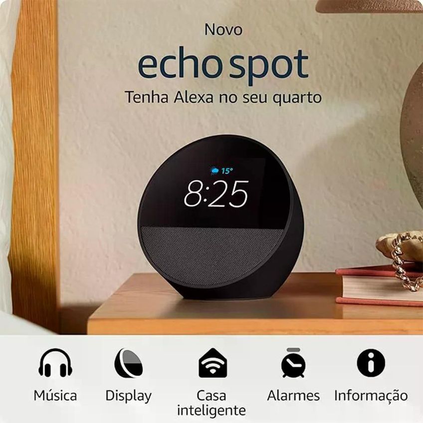 Echo Spot 2024 Com Assistente Despertador Inteligente Com Som Vibrante Preta - imagem 4