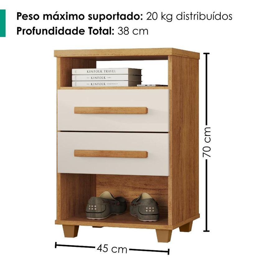 Mesa De Cabeceira 2 Gavetas 2 Nichos 45 Cm Valente Plus Cedro Areia Rudk - imagem 3