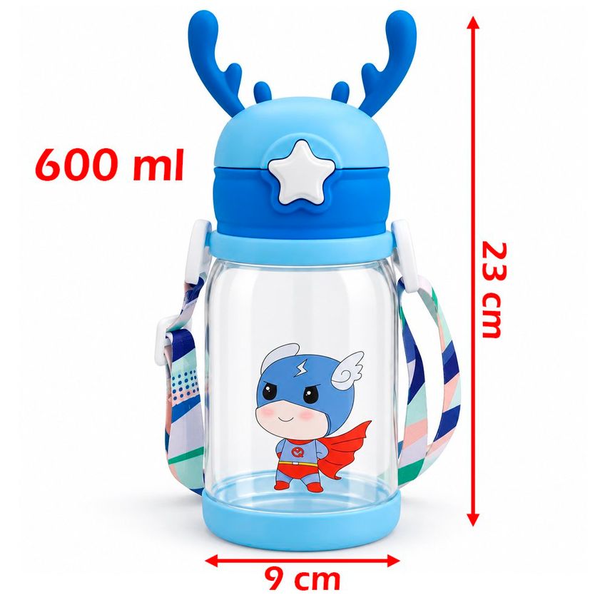 Garrafa Portátil Água Infantil Bebê Com Alça Rena Alce 600ml - imagem 5