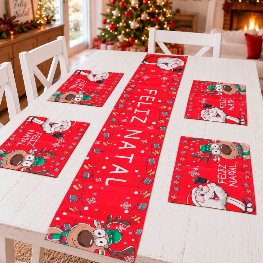Jogo Americano Natalino Decoração Enfeite Rena Noel Kit 5pçs Noel Rena - imagem 3