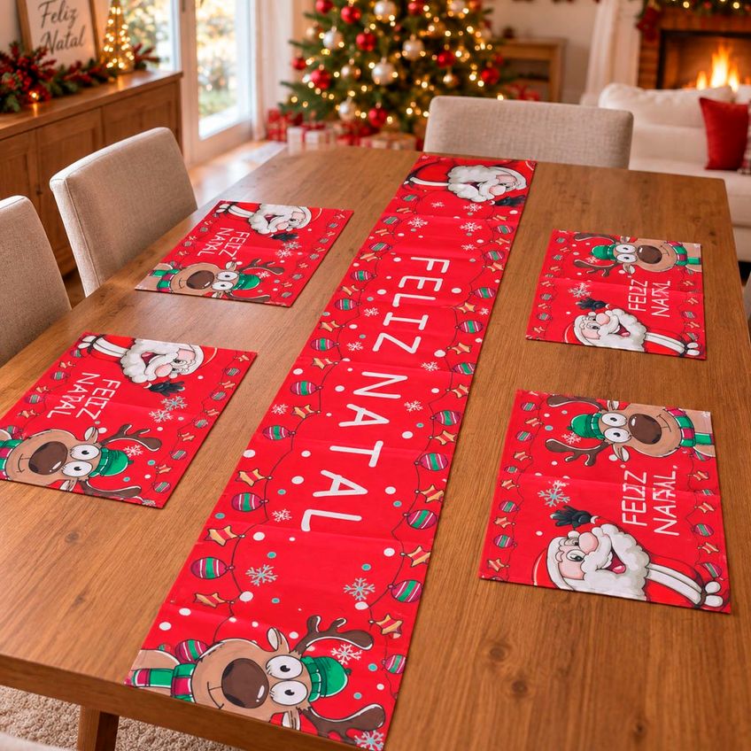 Jogo Americano Natalino Decoração Enfeite Rena Noel Kit 5pçs Noel Rena - imagem 4