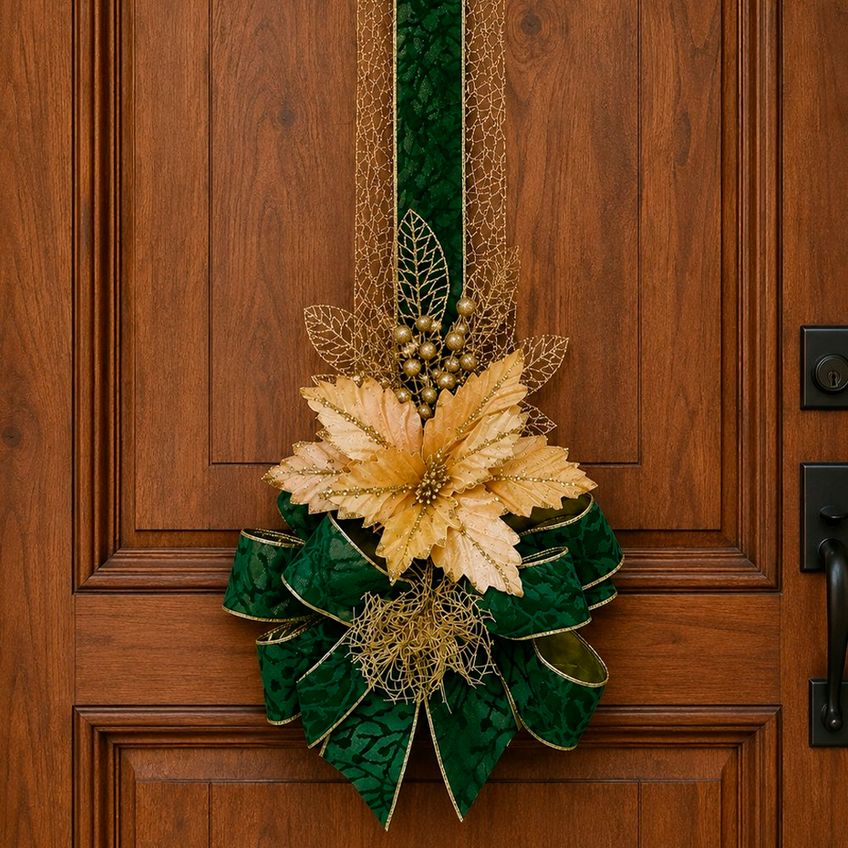 Escapulário Verde Natalino Flor Dourado Decoração Porta 2m - imagem 4
