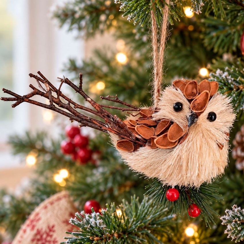 Pendente Passarinho Enfeite Árvore Natal Palha 15cm Kit 2pçs - imagem 5