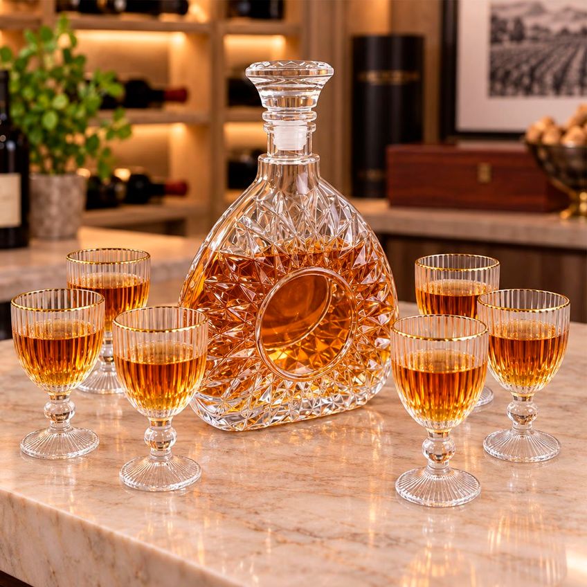 Jogo Garrafa Taças Vidro Bebida Whisky Licor 750ml Kit 7pçs - imagem 3