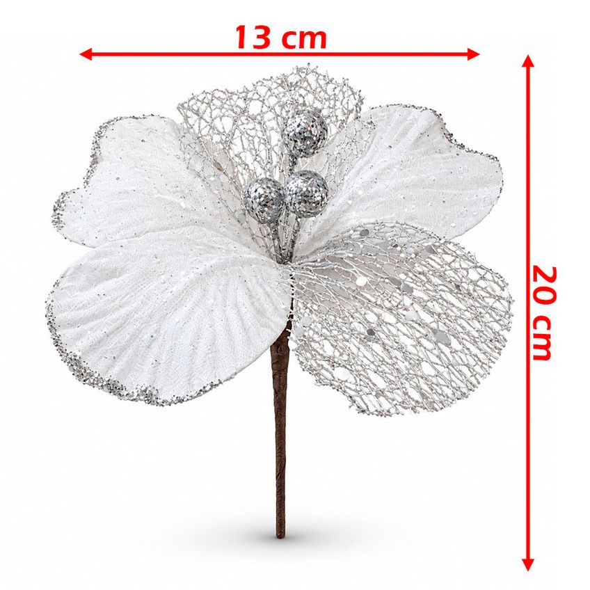 Flor Natalina Artificial Branca Decoração 20x13cm Kit 6pçs - imagem 5