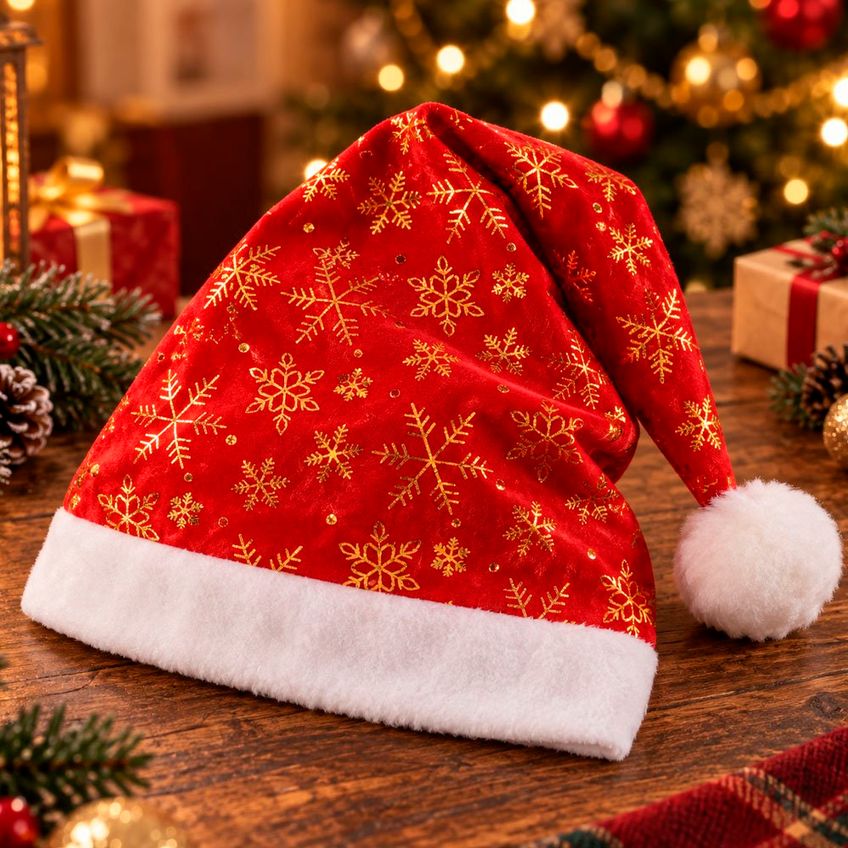 Touca Gorro Noel Enfeite Natalino Flocos Neve 40cm Kit 8 Peças - imagem 4