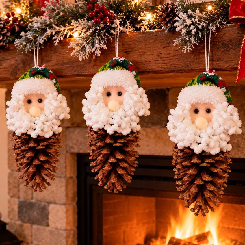 Pendente Papai Noel Pinha Natural Enfeite Natalino Kit 4pçs - imagem 3