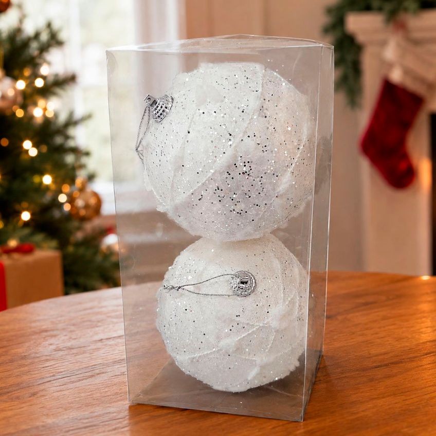 Bola Branca Nevada Decoração Natalino Enfeite 10cm Kit 4pçs - imagem 4