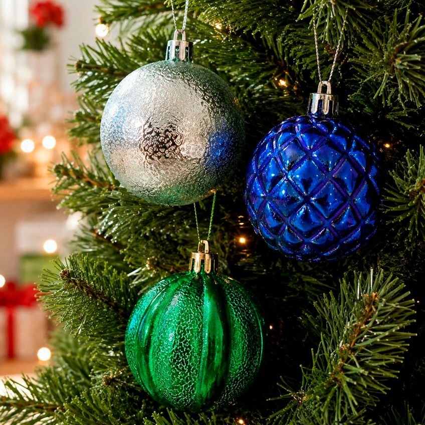 Bola Verde Prata Azul Natal Texturada Enfeite 6cm Kit 60pçs - imagem 4