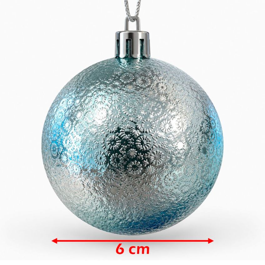 Bola Verde Prata Azul Natal Texturada Enfeite 6cm Kit 60pçs - imagem 5