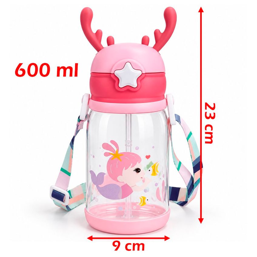 Garrafa Portátil Água Infantil Bebê Com Alça Rena Alce 600ml - imagem 5
