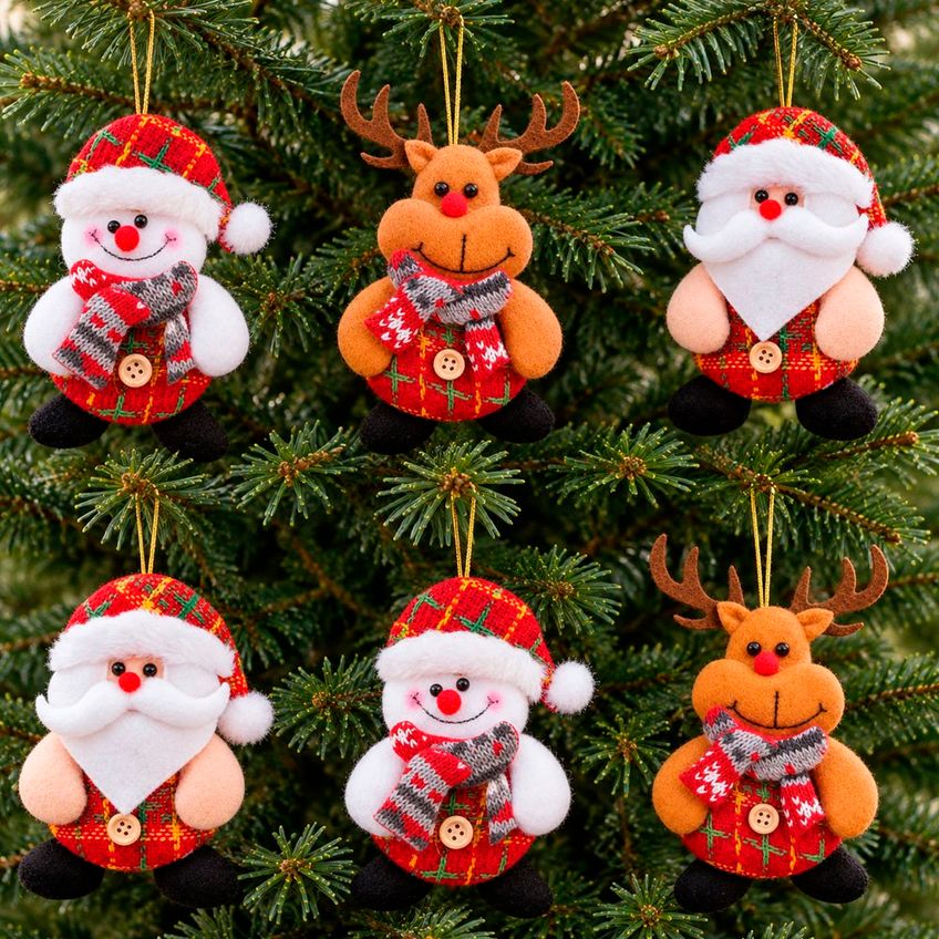 Enfeite Árvore De Natal Papai Noel Neve Rena 12cm Kit 18pçs - imagem 3