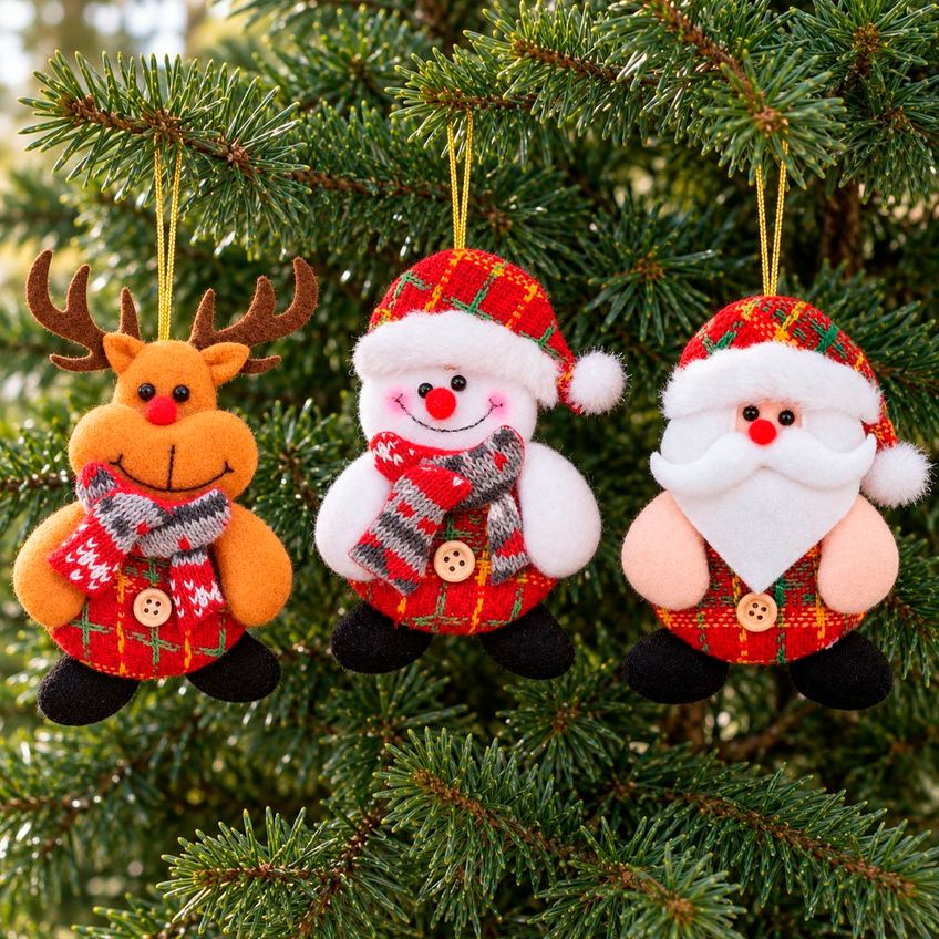 Enfeite Árvore De Natal Papai Noel Neve Rena 12cm Kit 18pçs - imagem 4