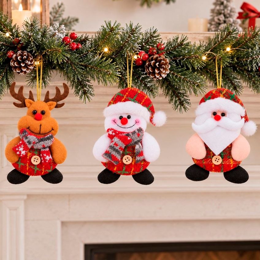 Enfeite Árvore De Natal Papai Noel Neve Rena 12cm Kit 18pçs - imagem 5