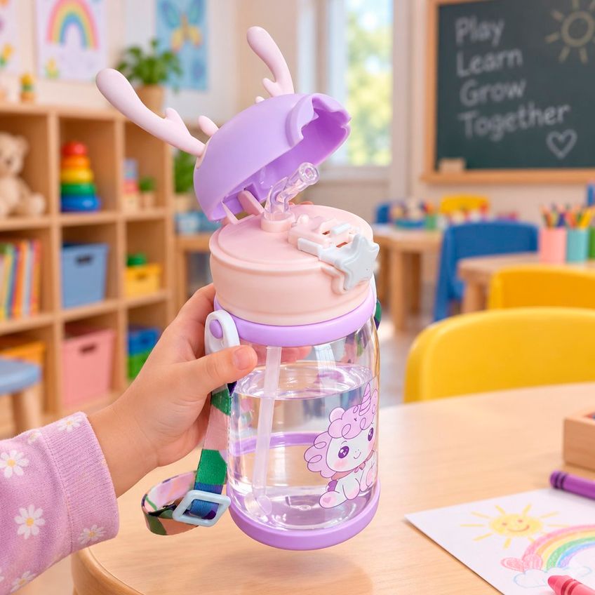 Garrafa Portátil Água Infantil Bebê Com Alça Rena Alce 600ml - imagem 2