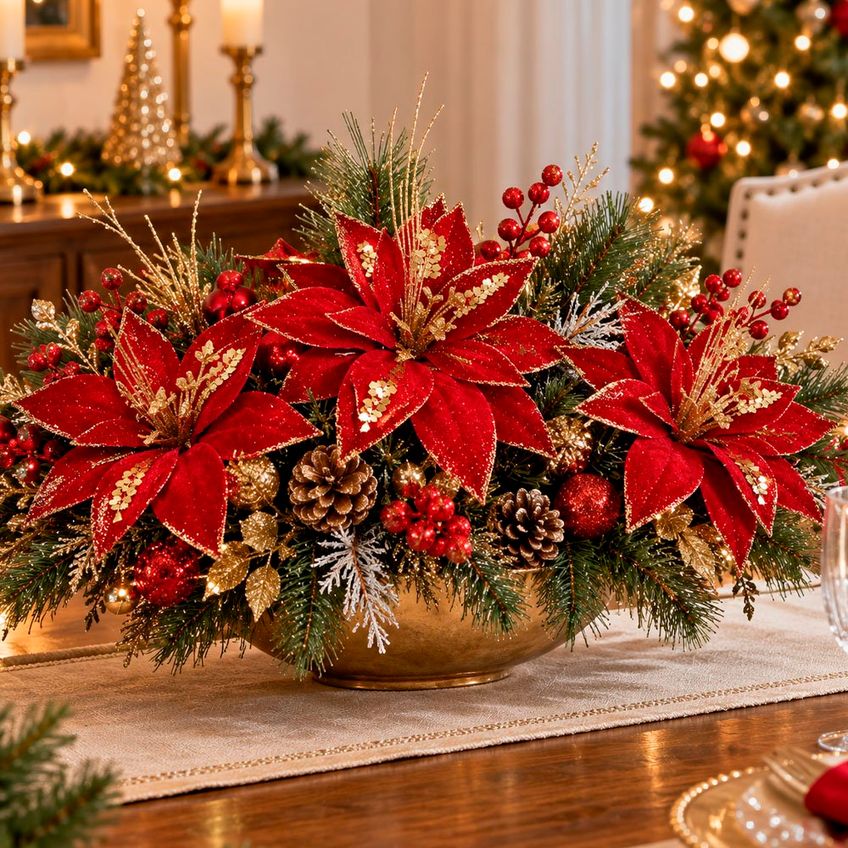 Flor Natal Vermelha Camurça Enfeite Decoração 35cm Kit 4pçs - imagem 5
