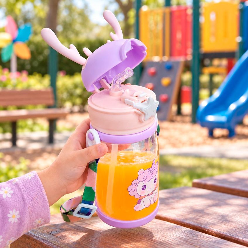 Garrafa Portátil Água Infantil Bebê Com Alça Rena Alce 600ml - imagem 4