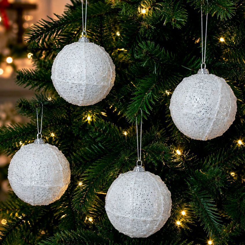 Bola Branca Nevada Decoração Natalino Enfeite 10cm Kit 8pçs - imagem 3