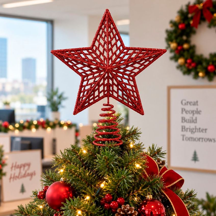 Estrela Natalina Ponteira Árvore Natal Glitter Vermelho 20cm - imagem 3