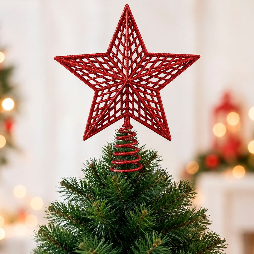 Estrela Natalina Ponteira Árvore Natal Glitter Vermelho 20cm - imagem 4
