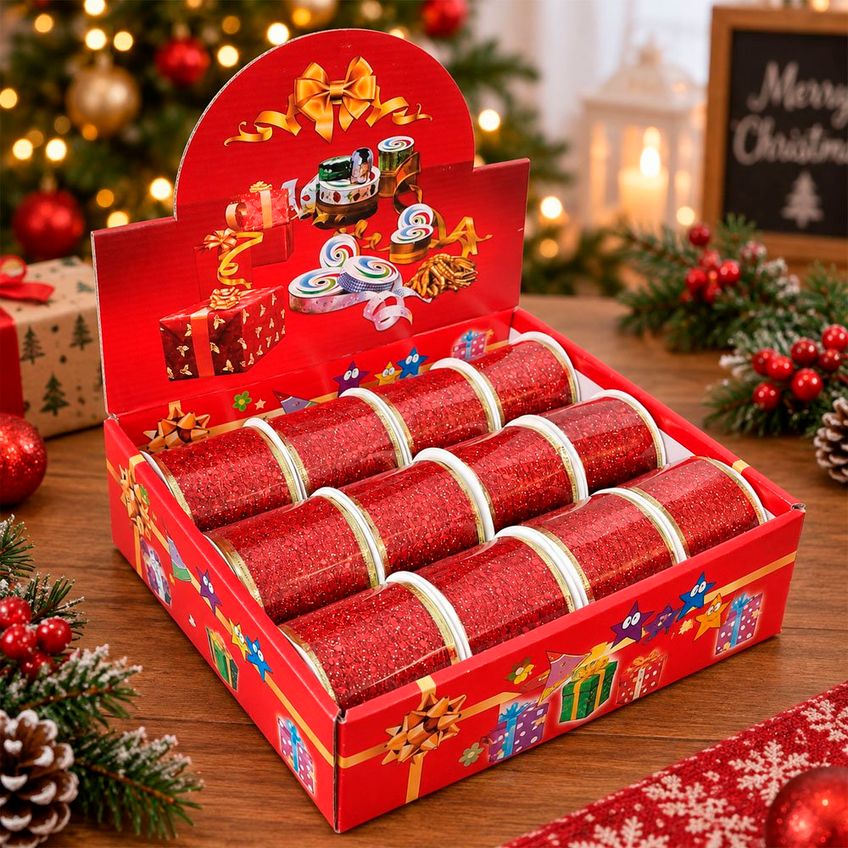 Fita Vermelha Aramada Decoração Natal 6,3cm X 2,7m Kit 12pçs - imagem 4