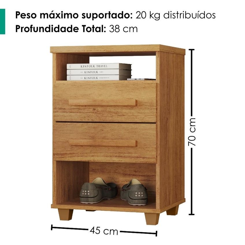 Mesa De Cabeceira 2 Gavetas 2 Nichos 45 Cm Valente Plus Cedro Rudk - imagem 3