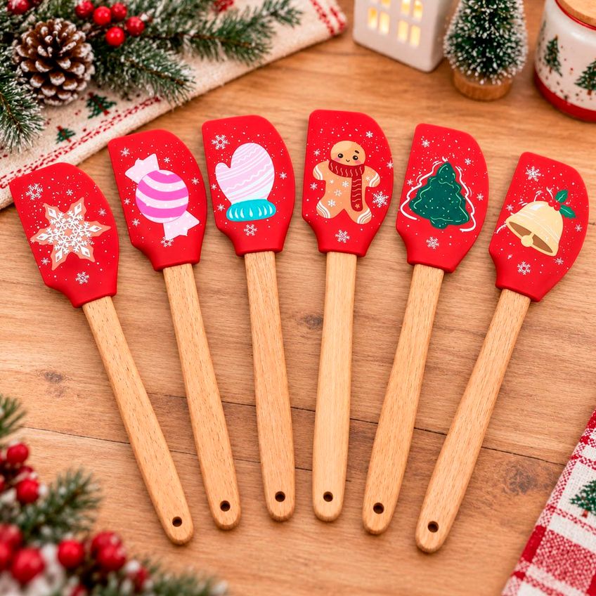 Jogo Espátula Natalina Silicone Noel Rena Neve 30cm Kit 6pçs - imagem 3