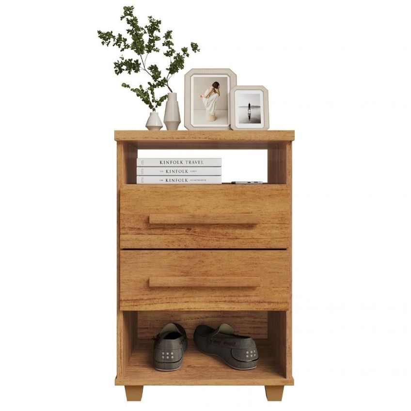 Mesa De Cabeceira 2 Gavetas 2 Nichos 45 Cm Valente Plus Cedro Rudk - imagem 4