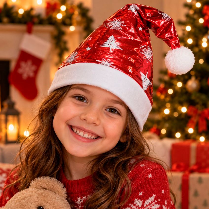 Touca Gorro Brilhante Papai Noel Enfeite Natal 40cm Kit 3pçs - imagem 3