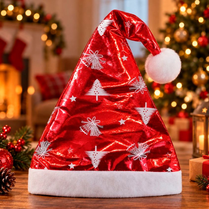 Touca Gorro Brilhante Papai Noel Enfeite Natal 40cm Kit 3pçs - imagem 5