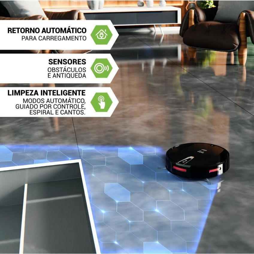 Robô Aspirador De Pó Philco PAS26P 610ml 200ml 3 Em 1 Com Mop Preto Bivolt - imagem 3