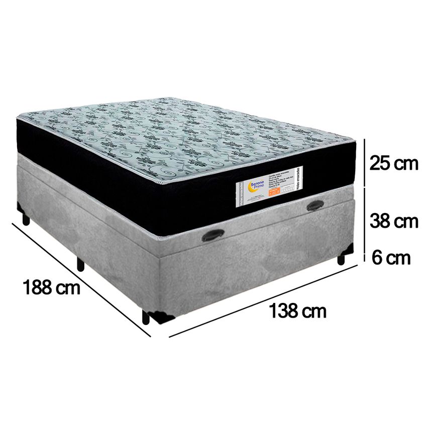 Cama Box Baú Casal Suede + Colchão Molas Ensacadas Sereneprime Sonnolux 138x188x69 - imagem 4