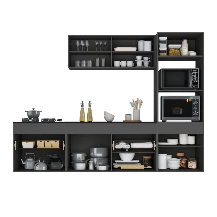 Armário Cozinha Modulada Completa Suspensa 251,5cm 4 Peças Milano Multimóveis Mp2476 Grafite - imagem 5