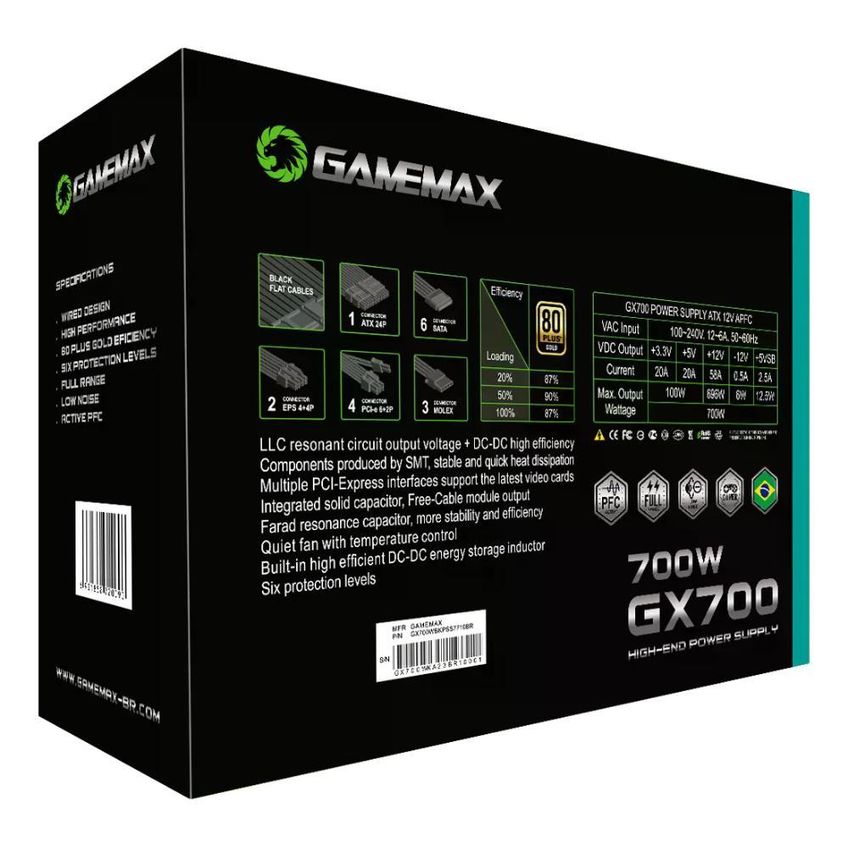 Fonte Gamemax Gx700 700w 80 Plus Gold Pfc Ativo Preta - imagem 3