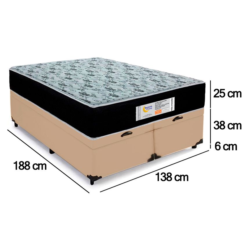 Cama Box Baú Casal Bipartido Sintético + Colchão Molas Ensacadas Sereneprime Sonnolux 138x188x69 - imagem 4