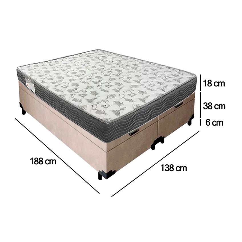 Cama Box Baú Casal Bipartido Suede + Colchão De Espuma D33 - Sereneprime - 138cm - imagem 4