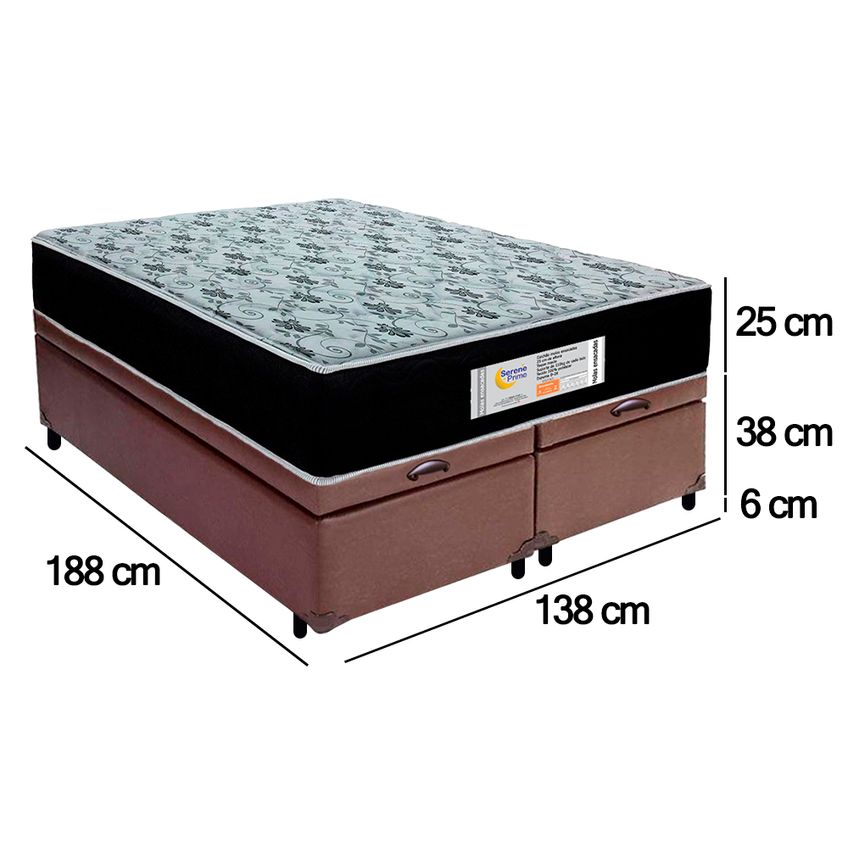 Cama Box Baú Casal Bipartido Sintético + Colchão Molas Ensacadas Sereneprime Sonnolux - 138cm - imagem 4