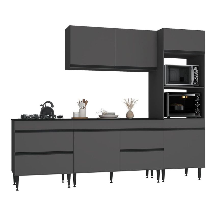 Armário De Cozinha Modulada Completa 251,5cm 4 Peças Milano Multimóveis Mp2376 Grafite - imagem 2