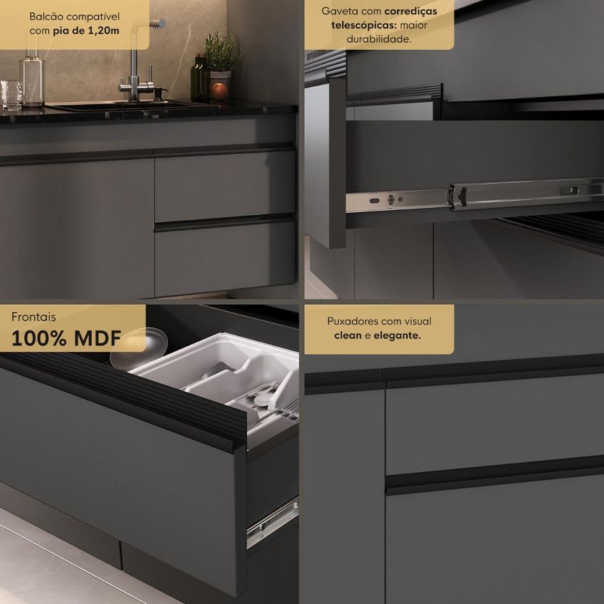 Armário De Cozinha Modulada Completa 251,5cm 4 Peças Milano Multimóveis Mp2376 Grafite - imagem 3