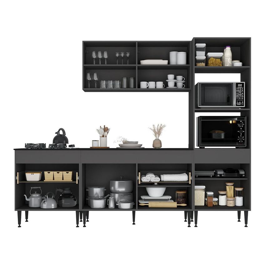 Armário De Cozinha Modulada Completa 251,5cm 4 Peças Milano Multimóveis Mp2376 Grafite - imagem 5