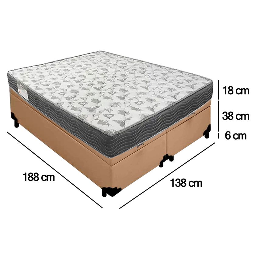 Cama Box Baú Casal Bipartido Sintético + Colchão De Espuma D33 - Sereneprime - 138cm - imagem 4