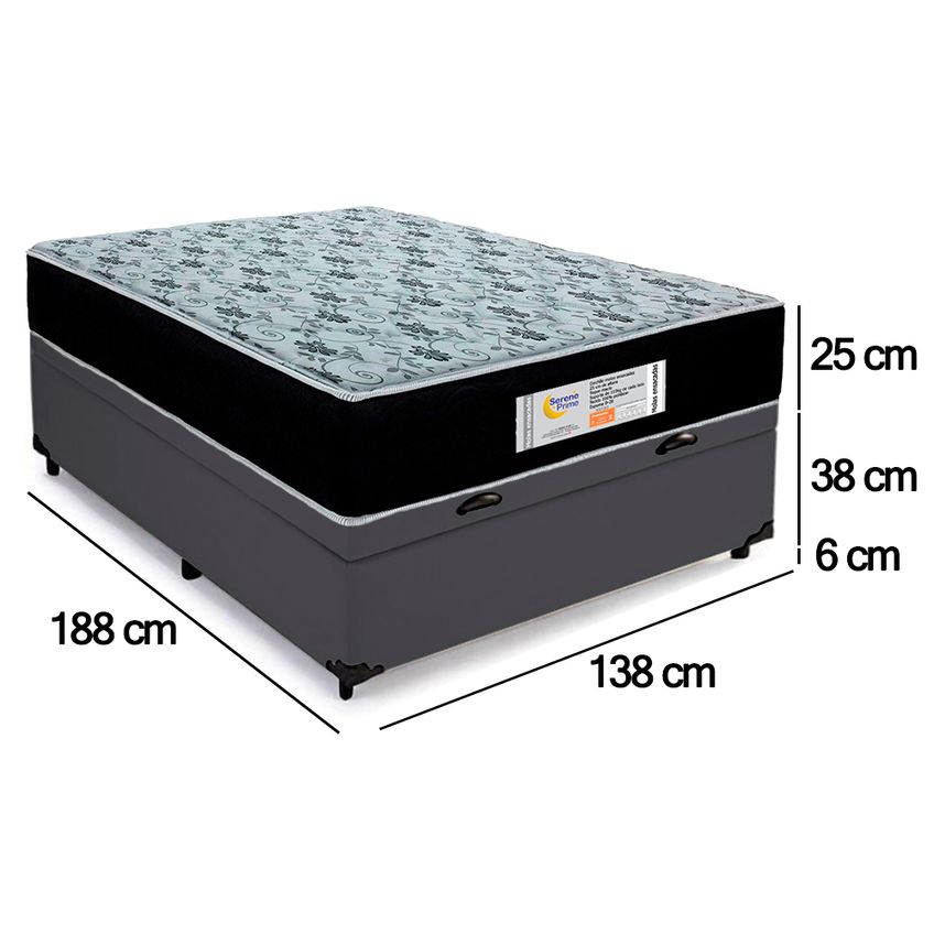 Cama Box Baú Casal Sintético + Colchão Molas Ensacadas Sereneprime Sonnolux 138x188x69 - imagem 4