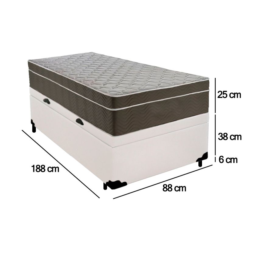 Cama Box Baú Solteiro Sintético + Colchão De Molas Ensacadas - Sereneprime - 88cm Branco - imagem 3