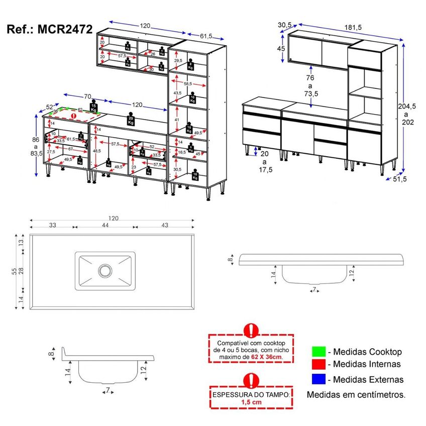 Armário Cozinha Modulada Completa Com Pia Inclusa 251,5cm Milano Multimóveis Mcr2472 Grafite/creme - imagem 4