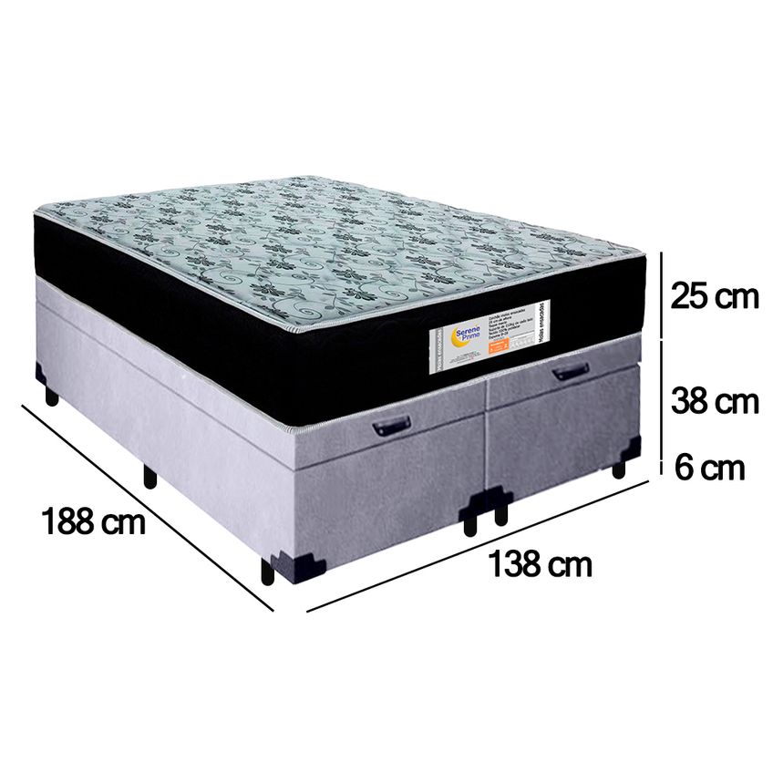 Cama Box Baú Casal Bipartido Suede + Colchão Molas Ensacadas Sereneprime Sonnolux 138x188x69 - imagem 4