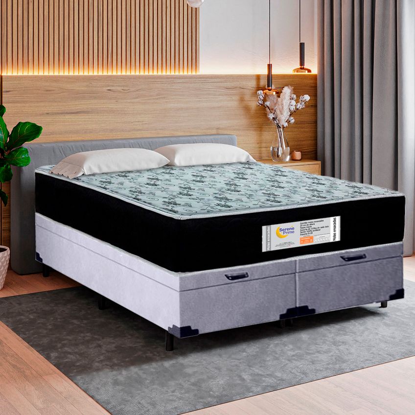 Cama Box Baú Queen Bipartido Suede + Colchão Molas Ensacadas Sereneprime Sonnolux 158x198x69 - imagem 2